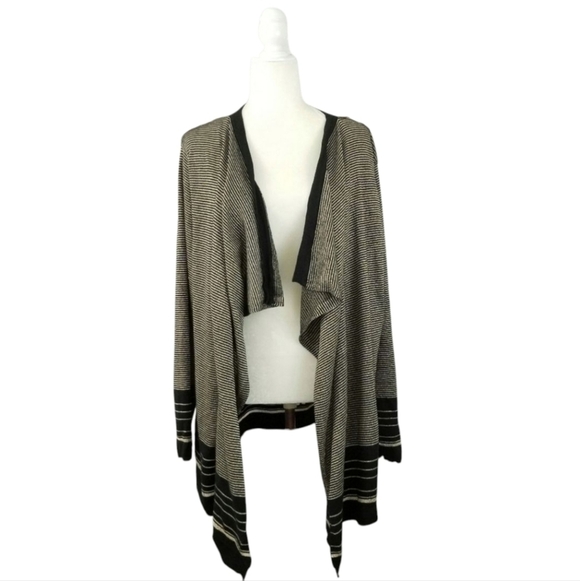 Calvin Klein Sweaters - Calvin Klein gold black striped cascading open front cardigan NWOT size 2X